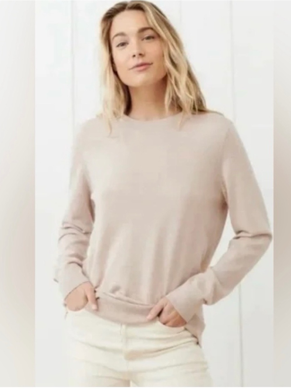 Jenni Kayne 100% Merino Wool Crewneck Sweater Size S Oatmeal
